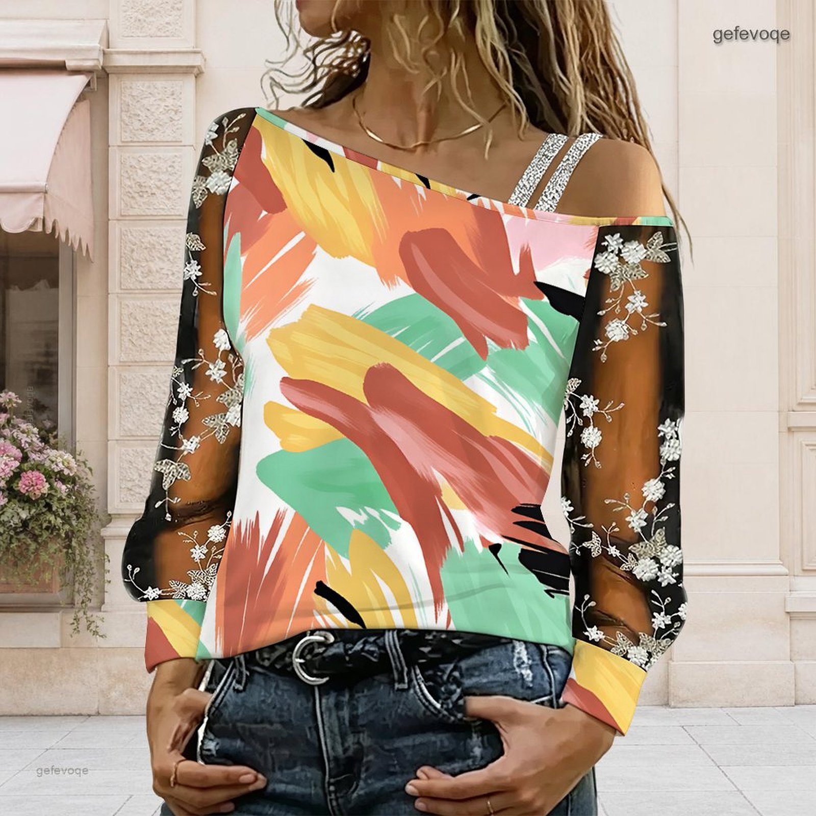 女性用オフショルダーブラウス、アシンメトリーなワンショルダー - Asymmetric Top Women のレビューと価格