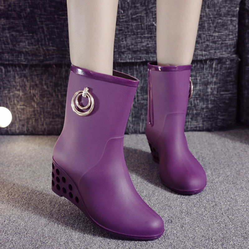 韓国スタイルウェッジミッドチューブレインシューズ女性秋冬ファ - Women'S Fashion Rain Boots のレビューと価格