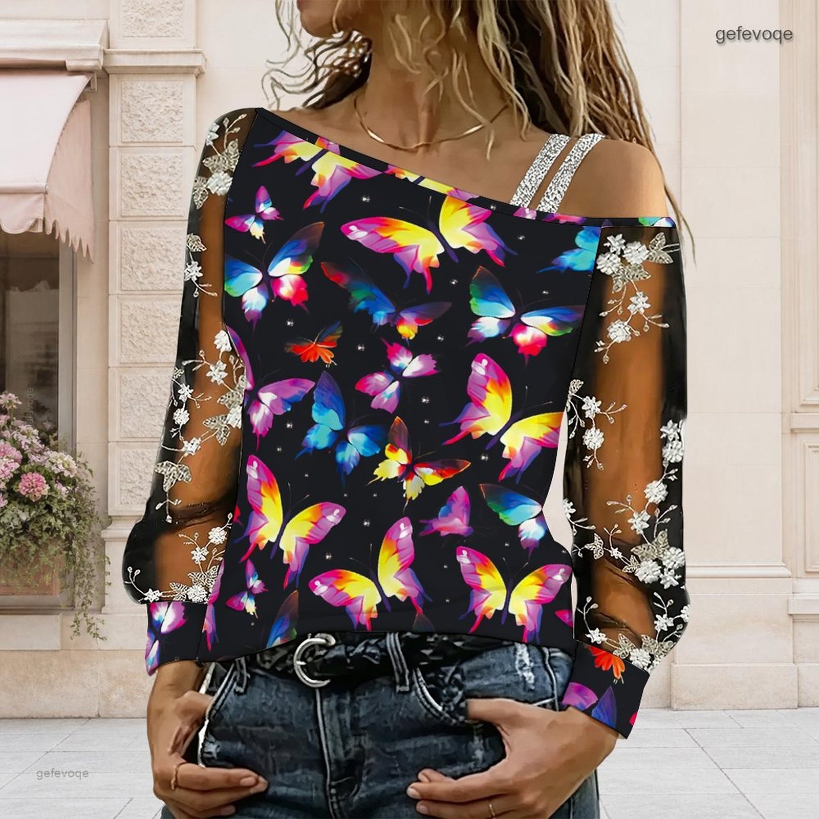女性用オフショルダーブラウス、アシンメトリーなワンショルダー - Asymmetric Top Women のレビューと価格