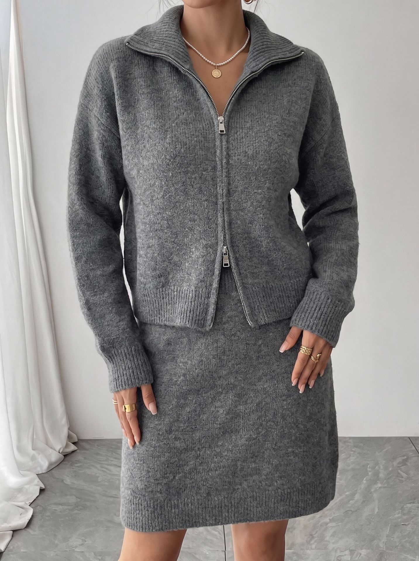 初秋のエレガントなニットジップトラックスーツ女性用、ハイウエ - Women'S Fashion Quarter Zip のレビューと価格