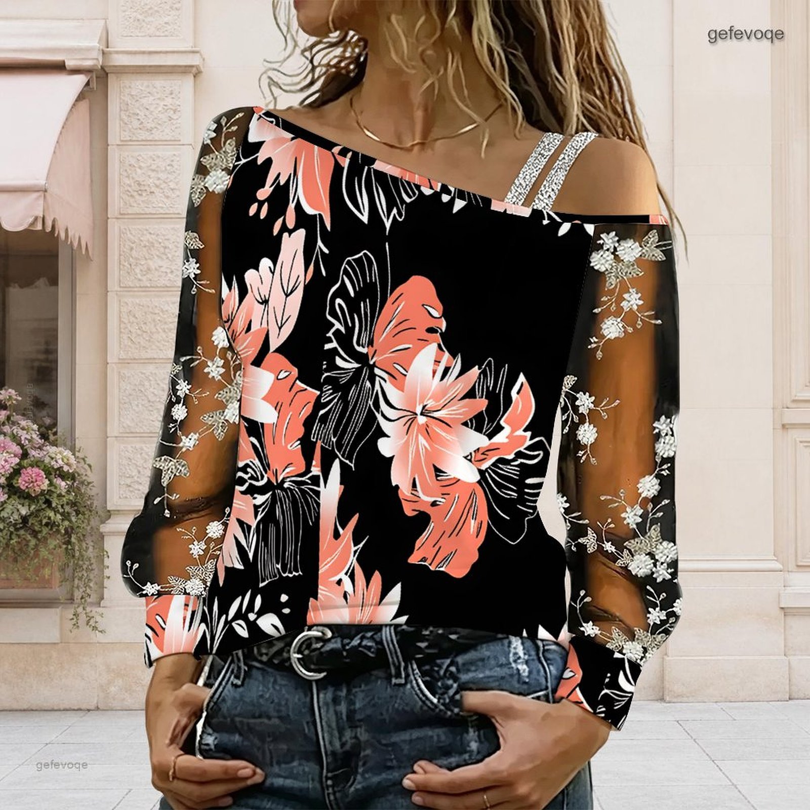 女性用オフショルダーブラウス、アシンメトリーなワンショルダー - Asymmetric Top Women のレビューと価格