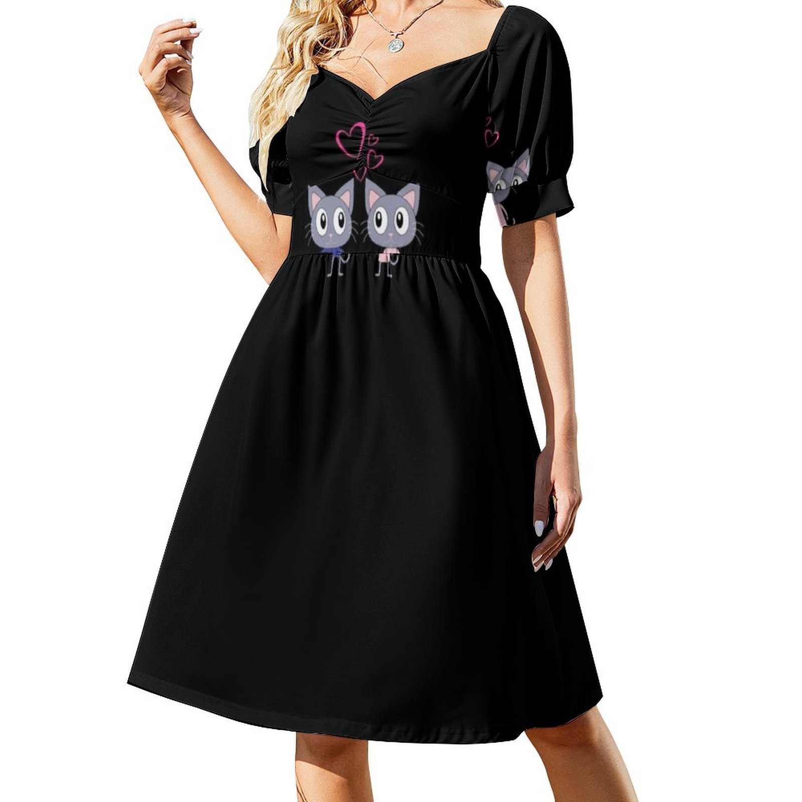 かわいい猫が恋をしている 花柄スモックドレス 女性用 春夏  - Smocked Dress Women のレビューと価格