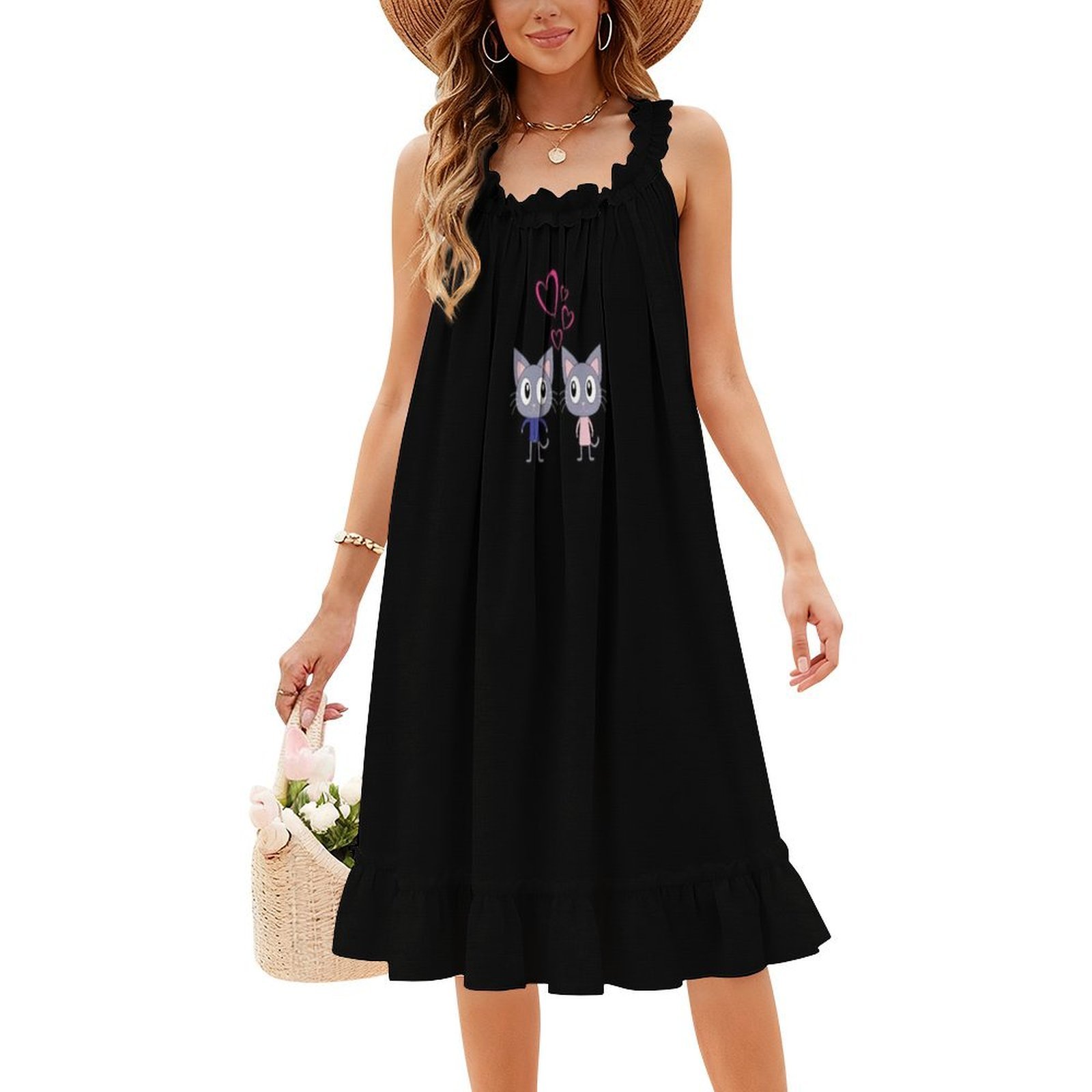 かわいい猫が恋をしている 花柄スモックドレス 女性用 春夏  - Smocked Dress Women のレビューと価格