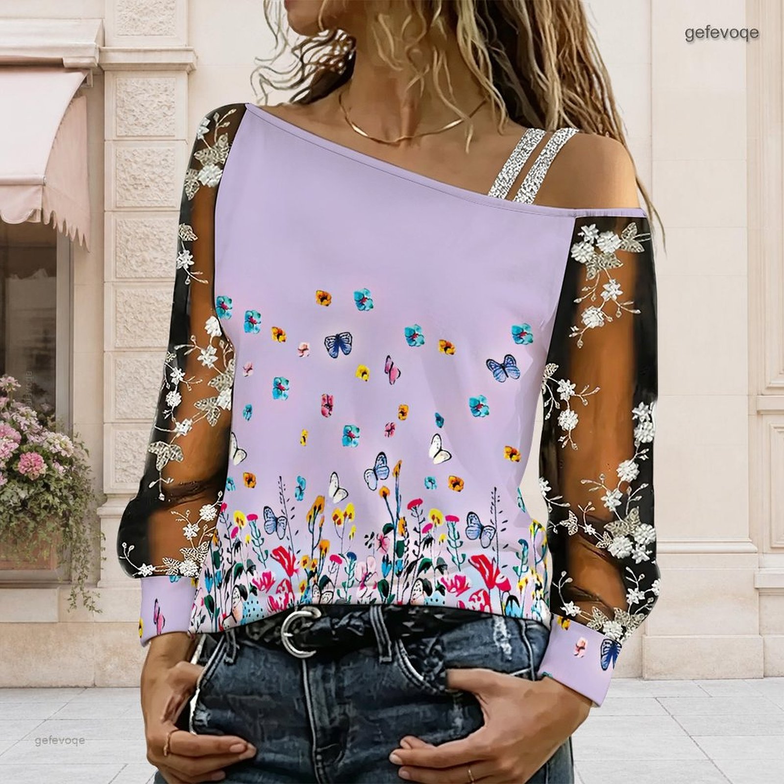女性用オフショルダーブラウス、アシンメトリーなワンショルダー - Asymmetric Top Women のレビューと価格