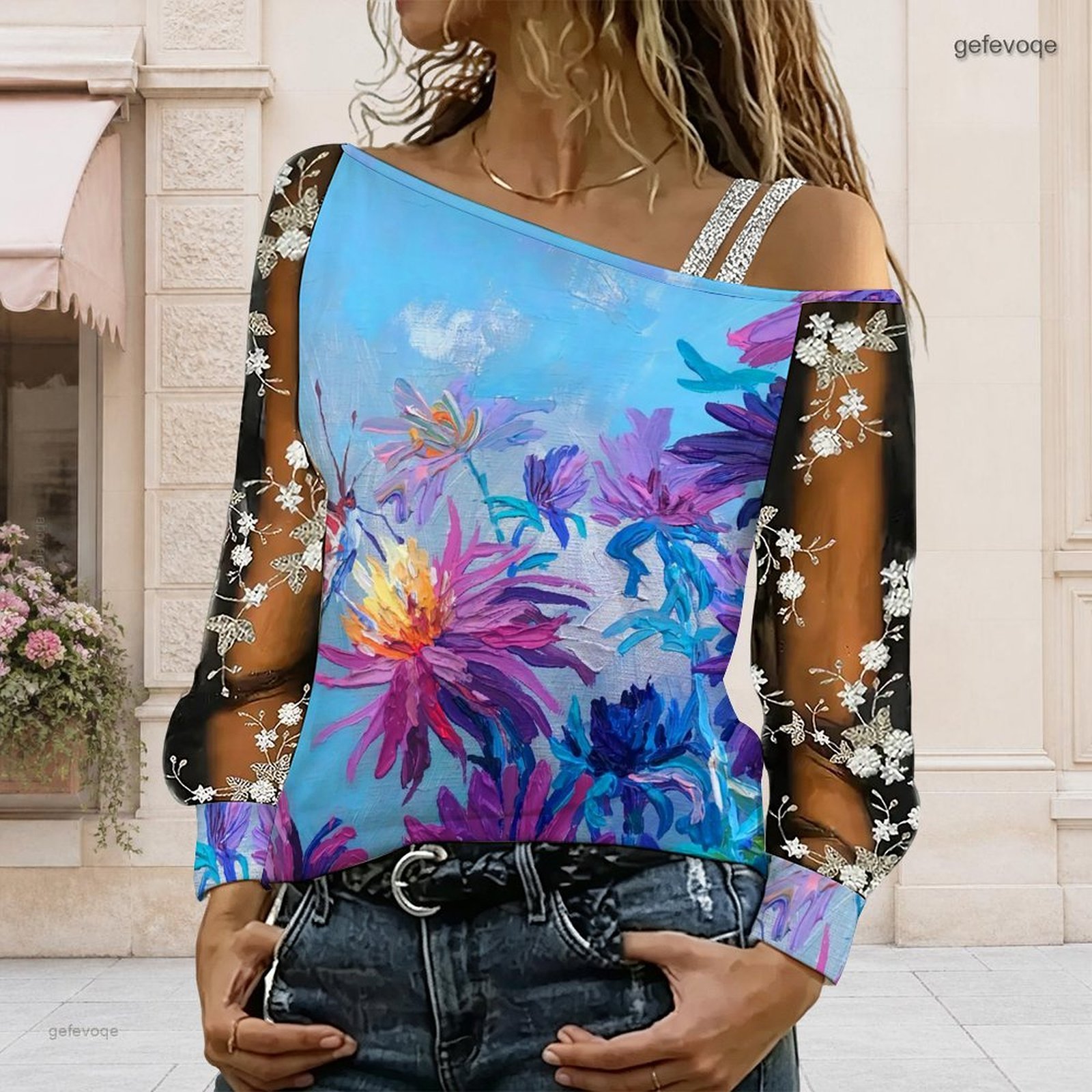 女性用オフショルダーブラウス、アシンメトリーなワンショルダー - Asymmetric Top Women のレビューと価格