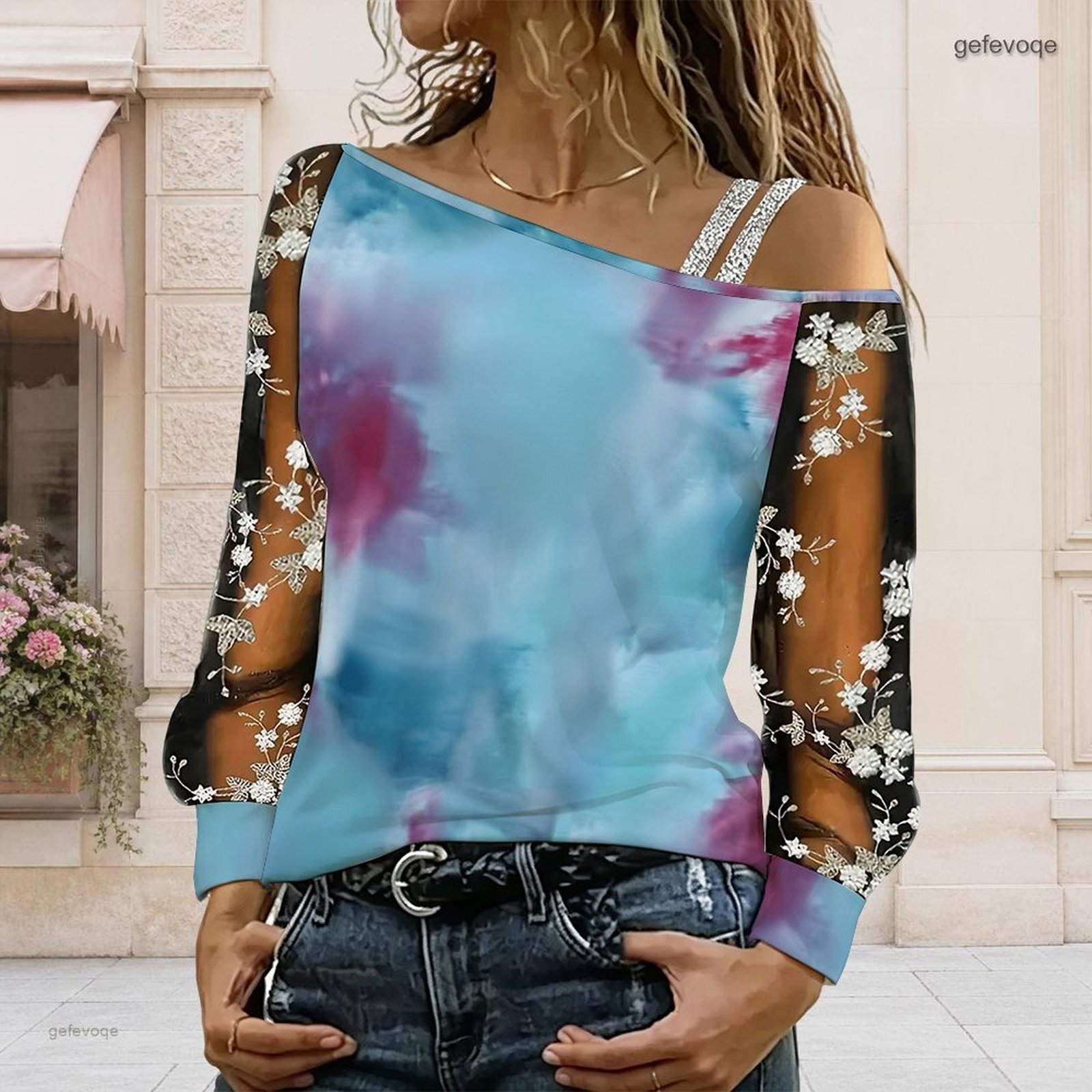 女性用オフショルダーブラウス、アシンメトリーなワンショルダー - Asymmetric Top Women のレビューと価格