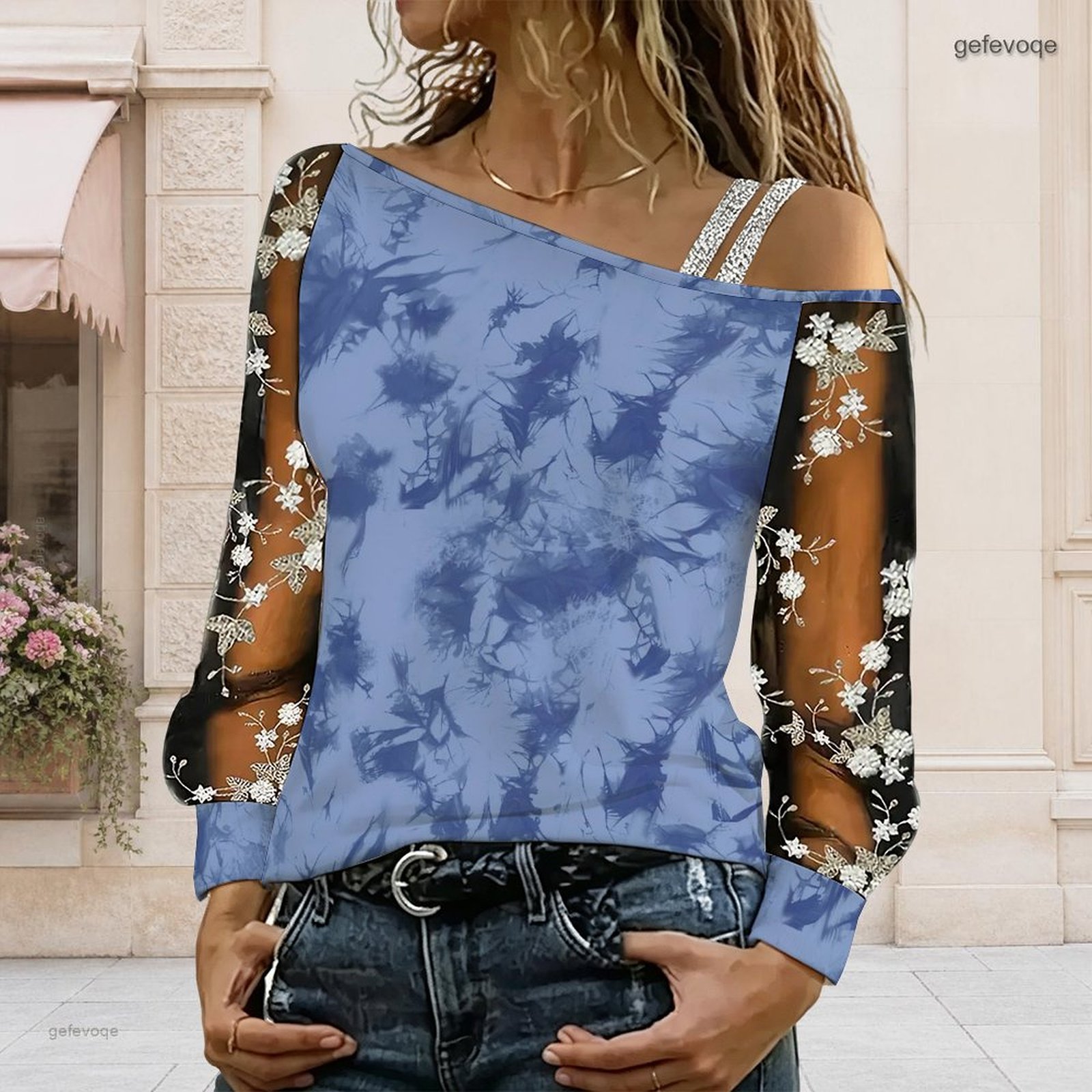 女性用オフショルダーブラウス、アシンメトリーなワンショルダー - Asymmetric Top Women のレビューと価格