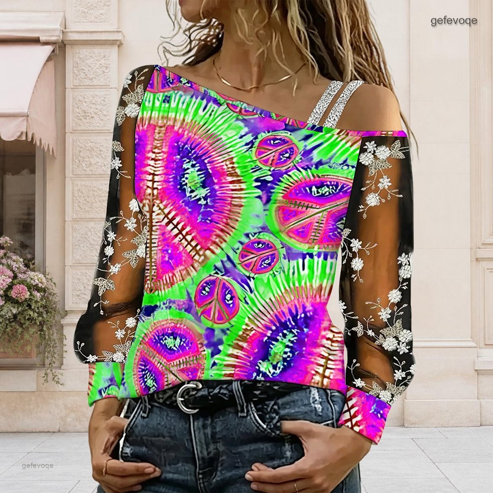 女性用オフショルダーブラウス、アシンメトリーなワンショルダー - Asymmetric Top Women のレビューと価格