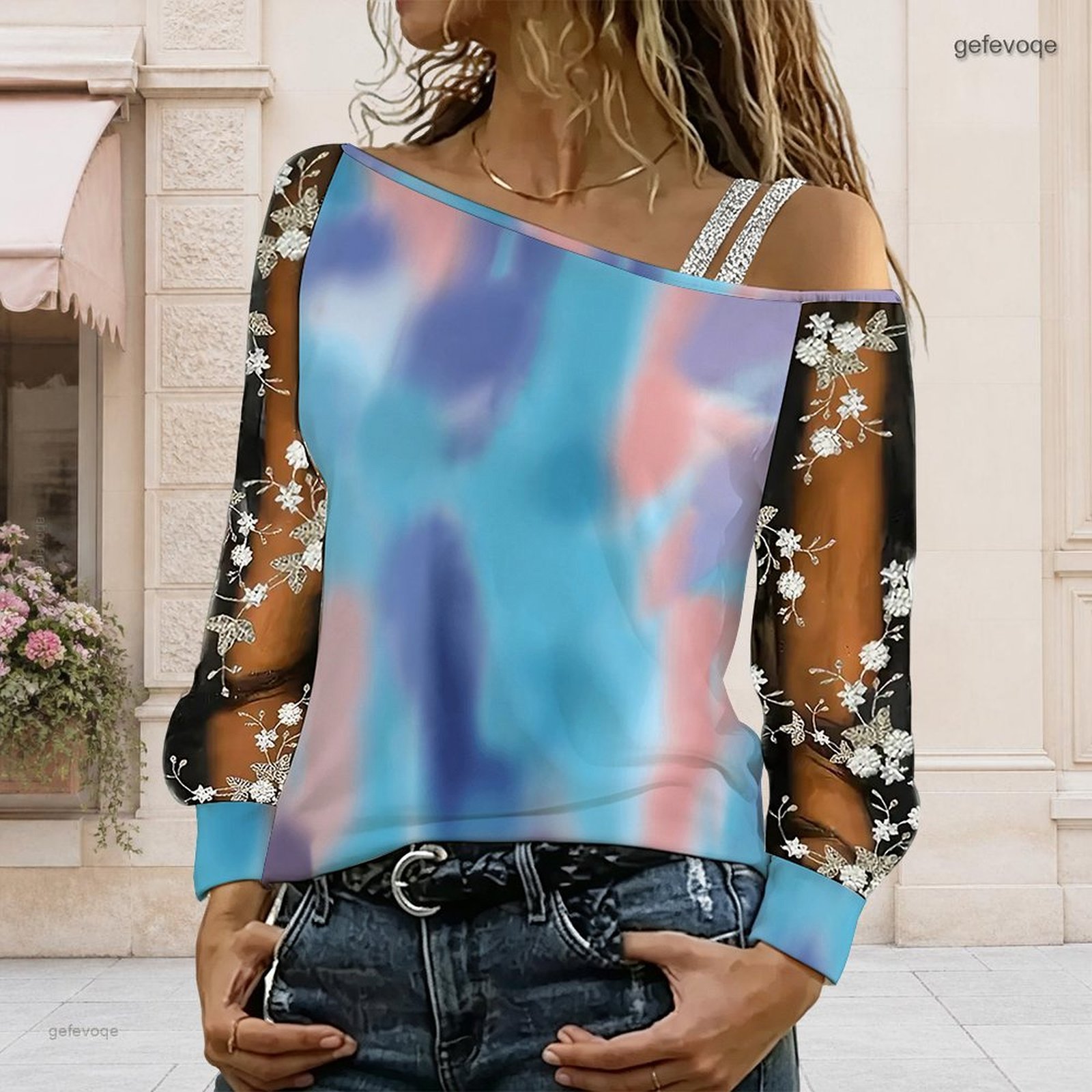 女性用オフショルダーブラウス、アシンメトリーなワンショルダー - Asymmetric Top Women のレビューと価格