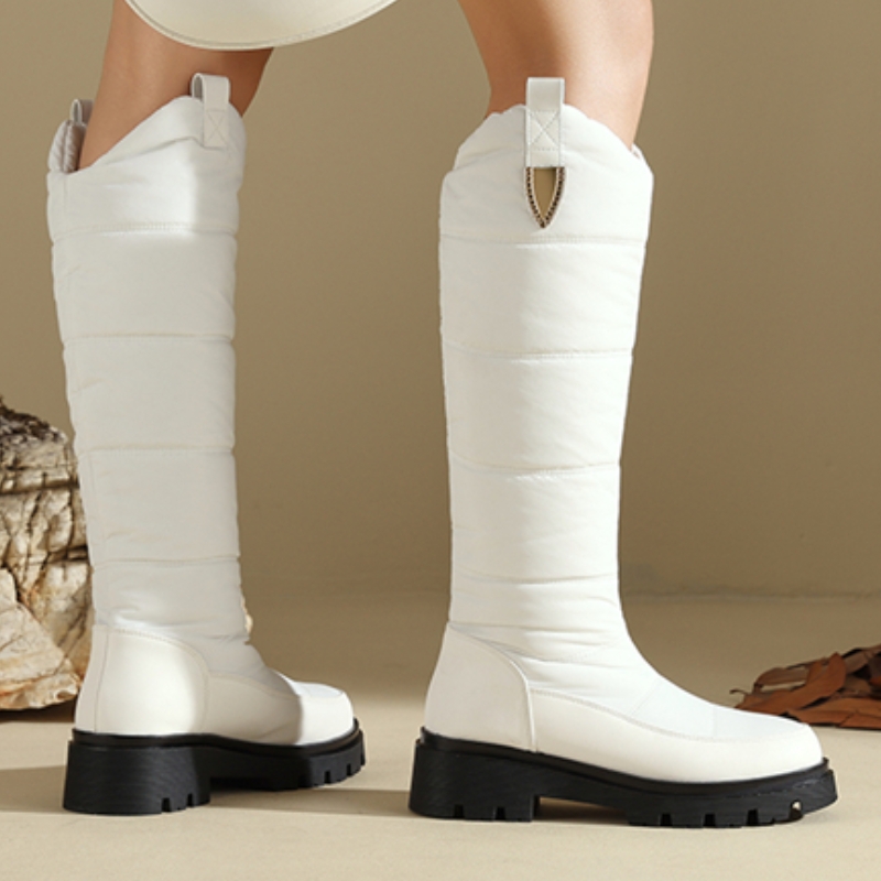女性の冬用ニーハイ・スノーブーツ、黒と白の暖かいファー・プラ - Women'S Fashion Rain Boots のレビューと価格