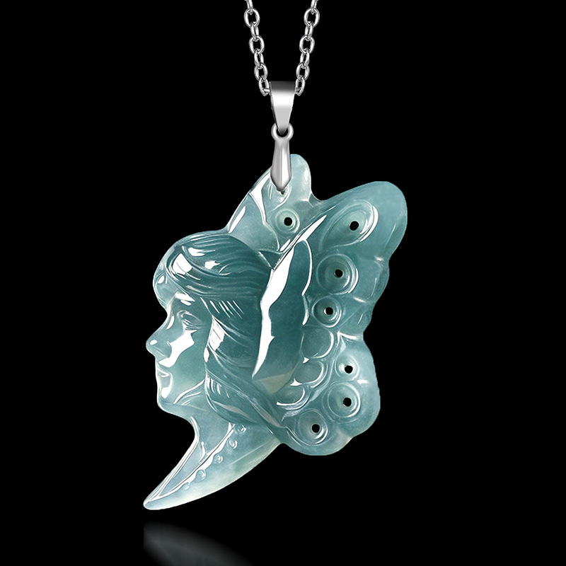 S925シルバー天然ブルーウォータージェイド蝶の妖精ペンダン - Women Fashion Necklace のレビューと価格