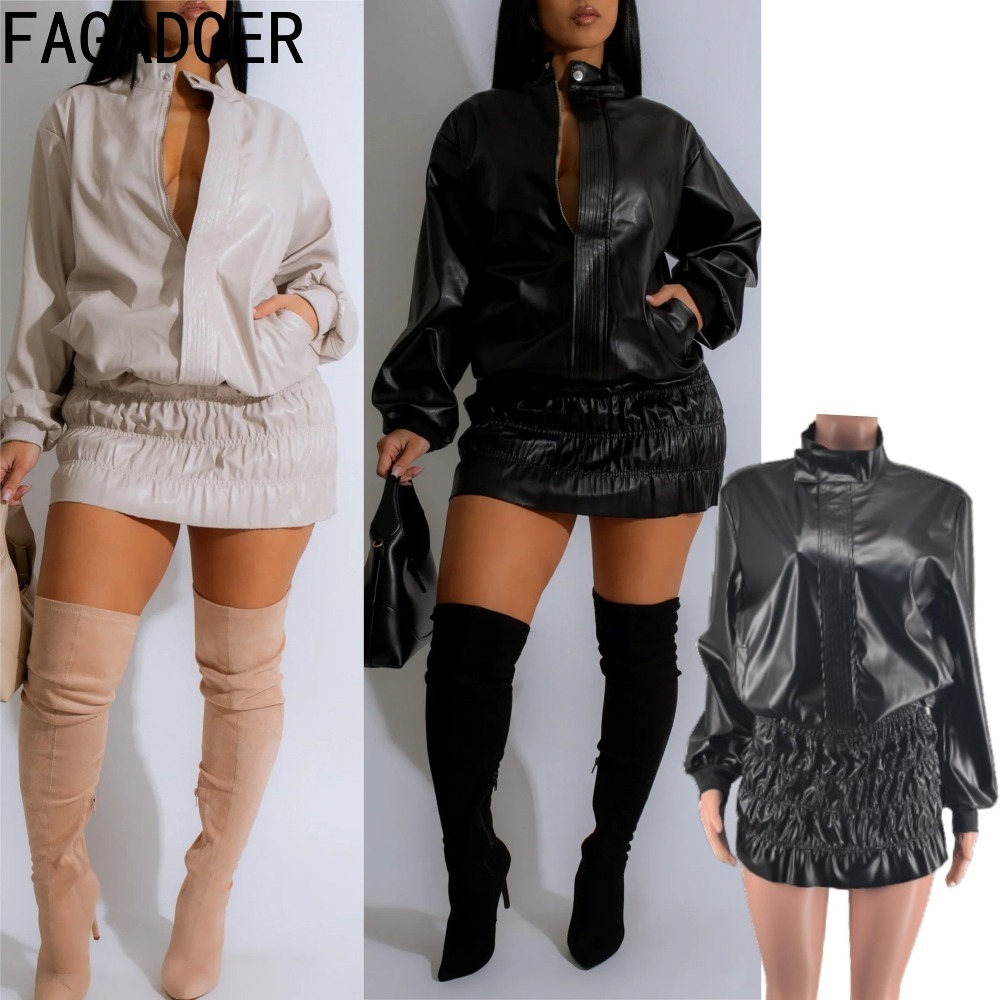 Fagadoer-女性用ツーピースレザーセット,長袖,ジッパ - Women'S Fashion Quarter Zip のレビューと価格