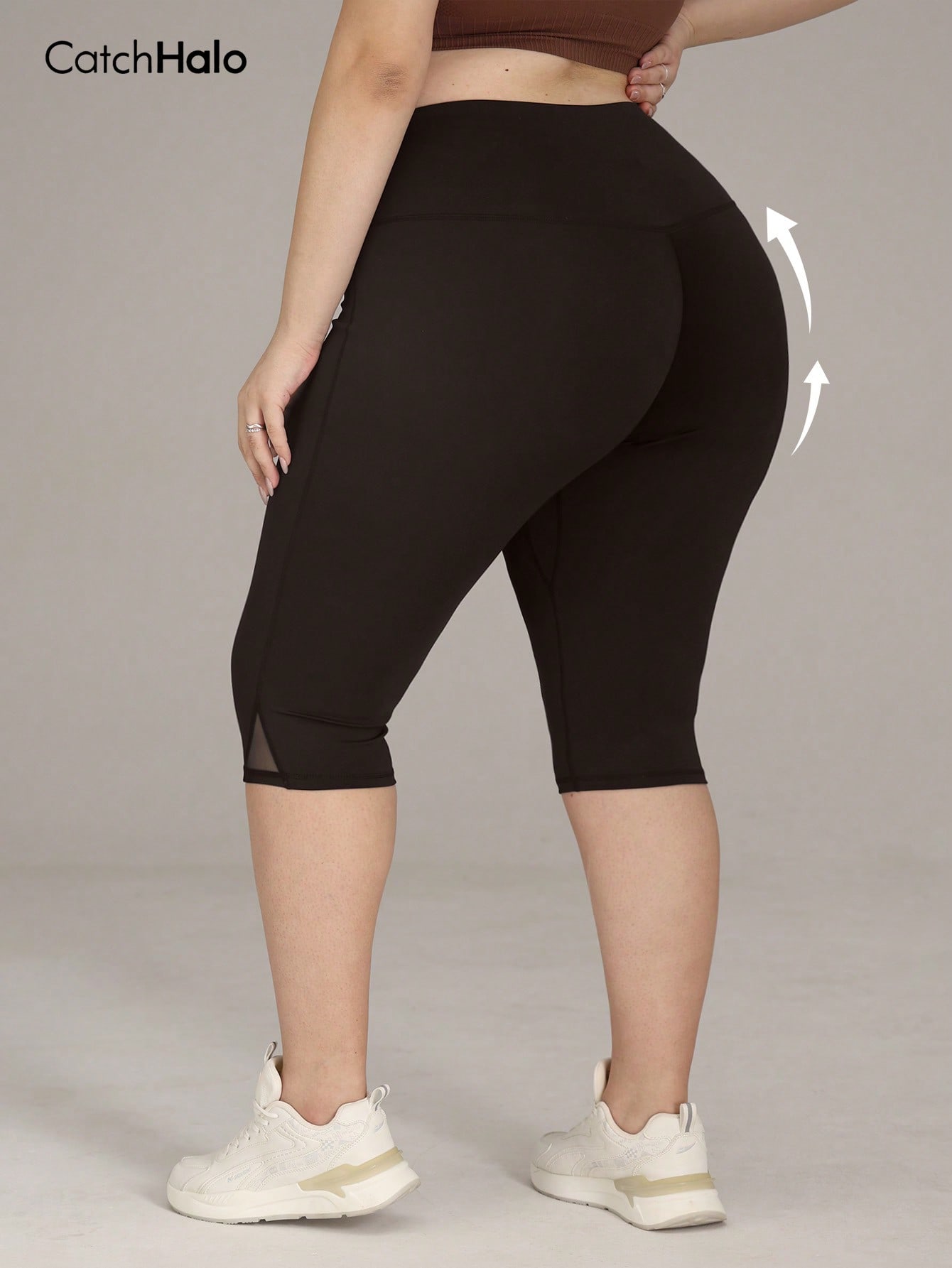 レディース プラスサイズ ジム用レギンス メッシュ切り替え  - High Waist Leggings のレビューと価格