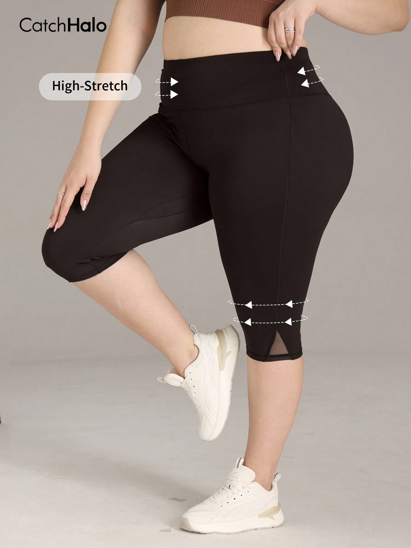 レディース プラスサイズ ジム用レギンス メッシュ切り替え  - High Waist Leggings のレビューと価格