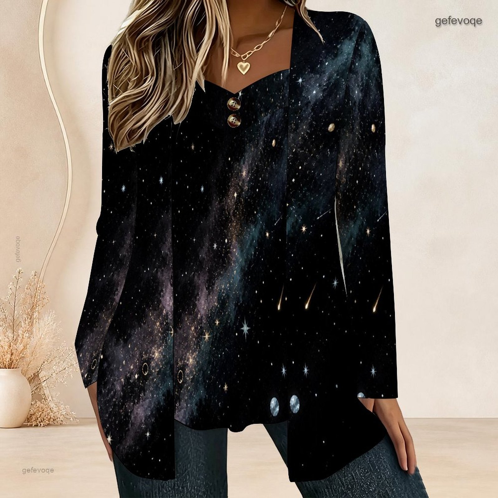 レディースフェイクツーピース長袖ブラウス、キャミトップ付きオ - V Neck Cami Top のレビューと価格