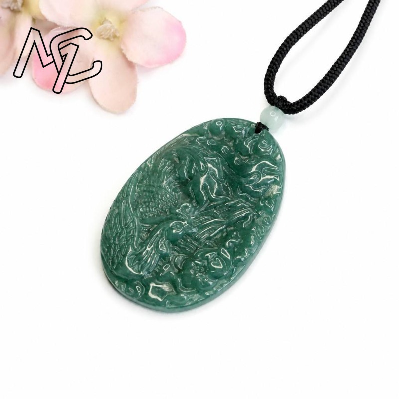本物の天然エメラルド翡翠ブルーウォーターフェニックスペンダン - Women Fashion Necklace のレビューと価格