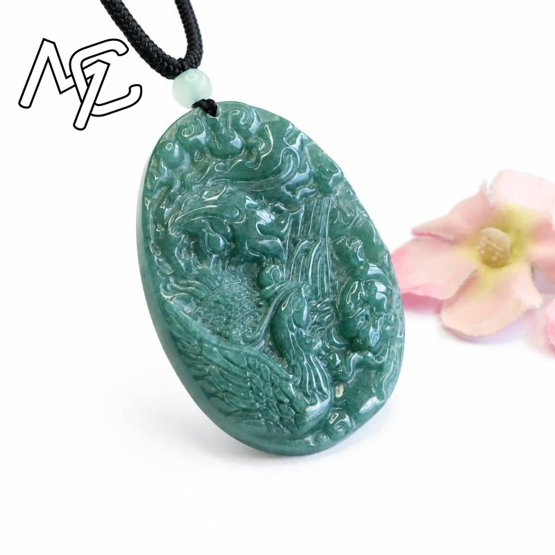 本物の天然エメラルド翡翠ブルーウォーターフェニックスペンダン - Women Fashion Necklace のレビューと価格