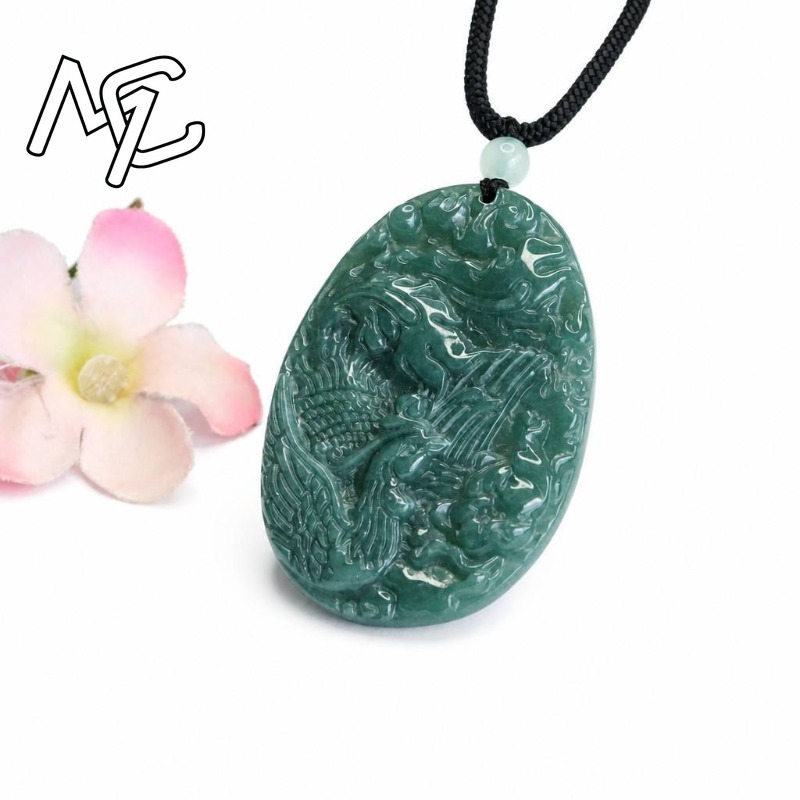 本物の天然エメラルド翡翠ブルーウォーターフェニックスペンダン - Women Fashion Necklace のレビューと価格