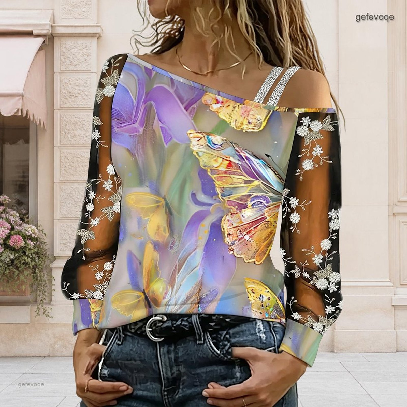 女性用オフショルダーブラウス、アシンメトリーなワンショルダー - Asymmetric Top Women のレビューと価格