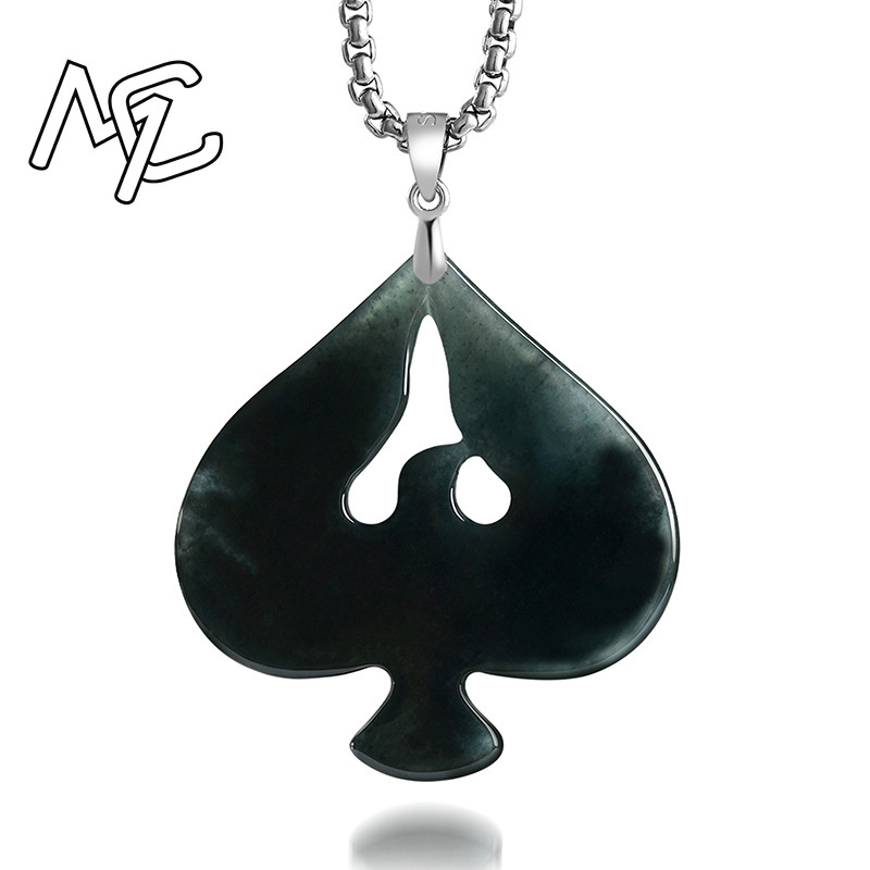 S925シルバー天然翡翠ブラックチキンカラースペードペンダン - Women Fashion Necklace のレビューと価格