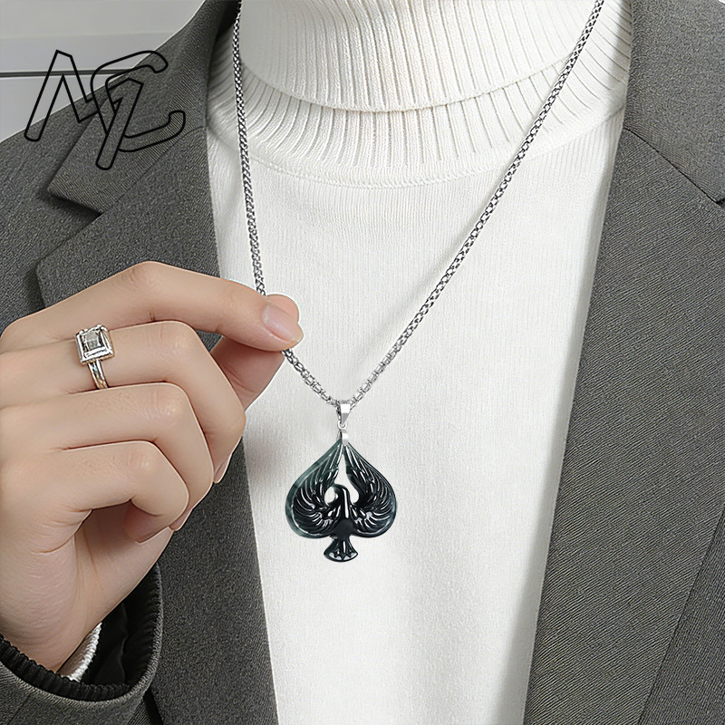S925シルバー天然翡翠ブラックチキンカラースペードペンダン - Women Fashion Necklace のレビューと価格