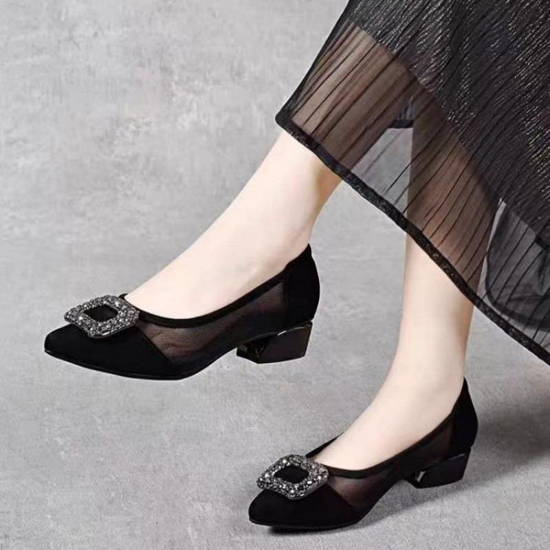 エレガントなポインテッドトゥメッシュブロックヒールパンプス、 - Women Fashion Store のレビューと価格