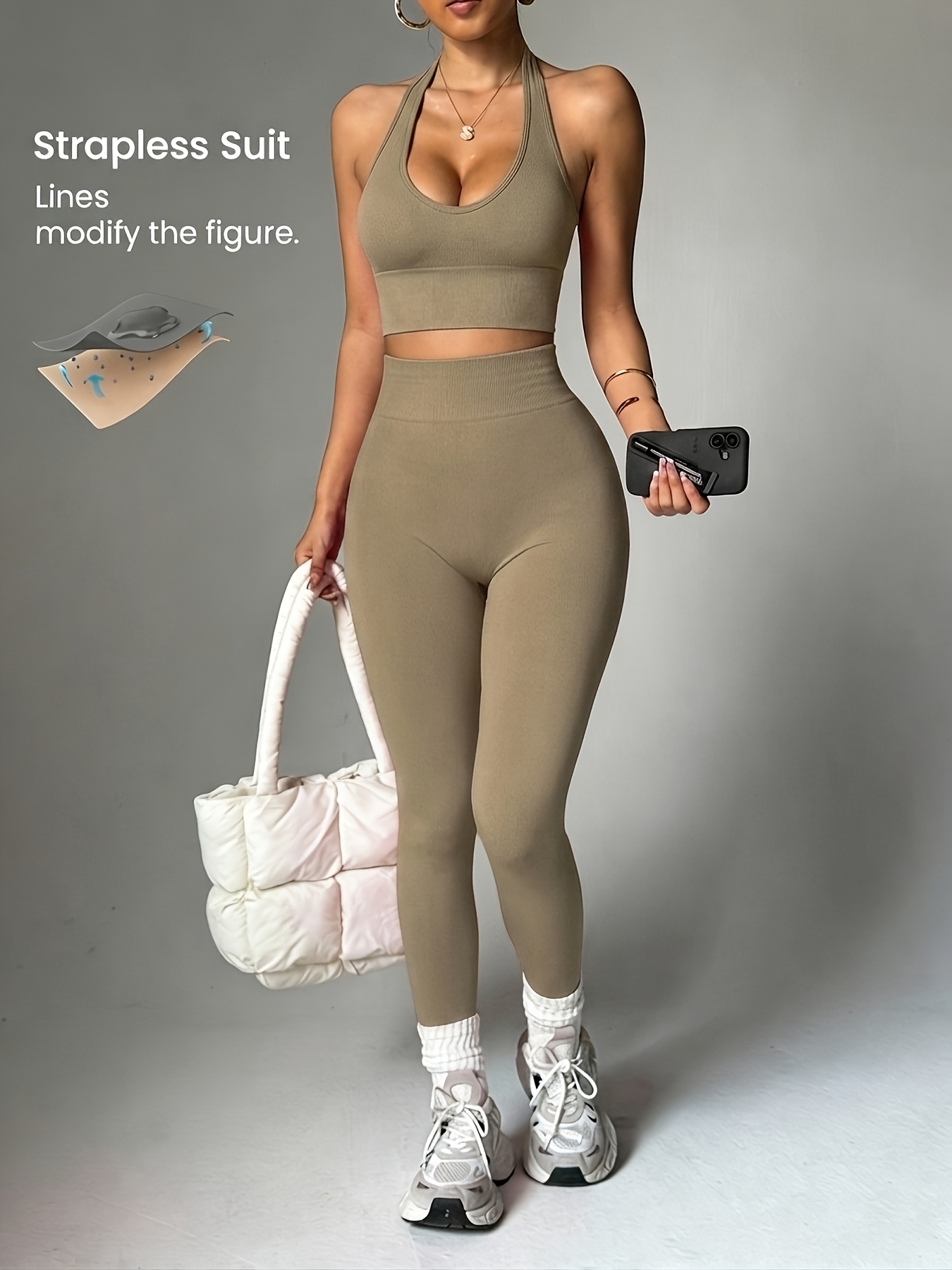 2ピースソリッドカラーファッショナブルで多用途な女性用スポー - High Waist Leggings のレビューと価格